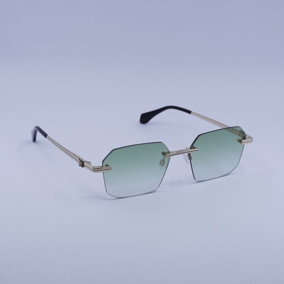 Palm Angels PERI10G QUARTZ 7654 Sunglasses Gold Geometric Frame, Green Lenses - Picture 1 of 11